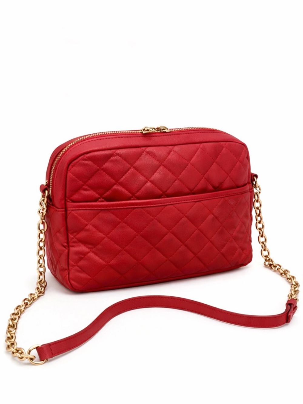 Isaac Mizrahi Red Quilted Shoulder Bag Chain Strap Gold Hardware